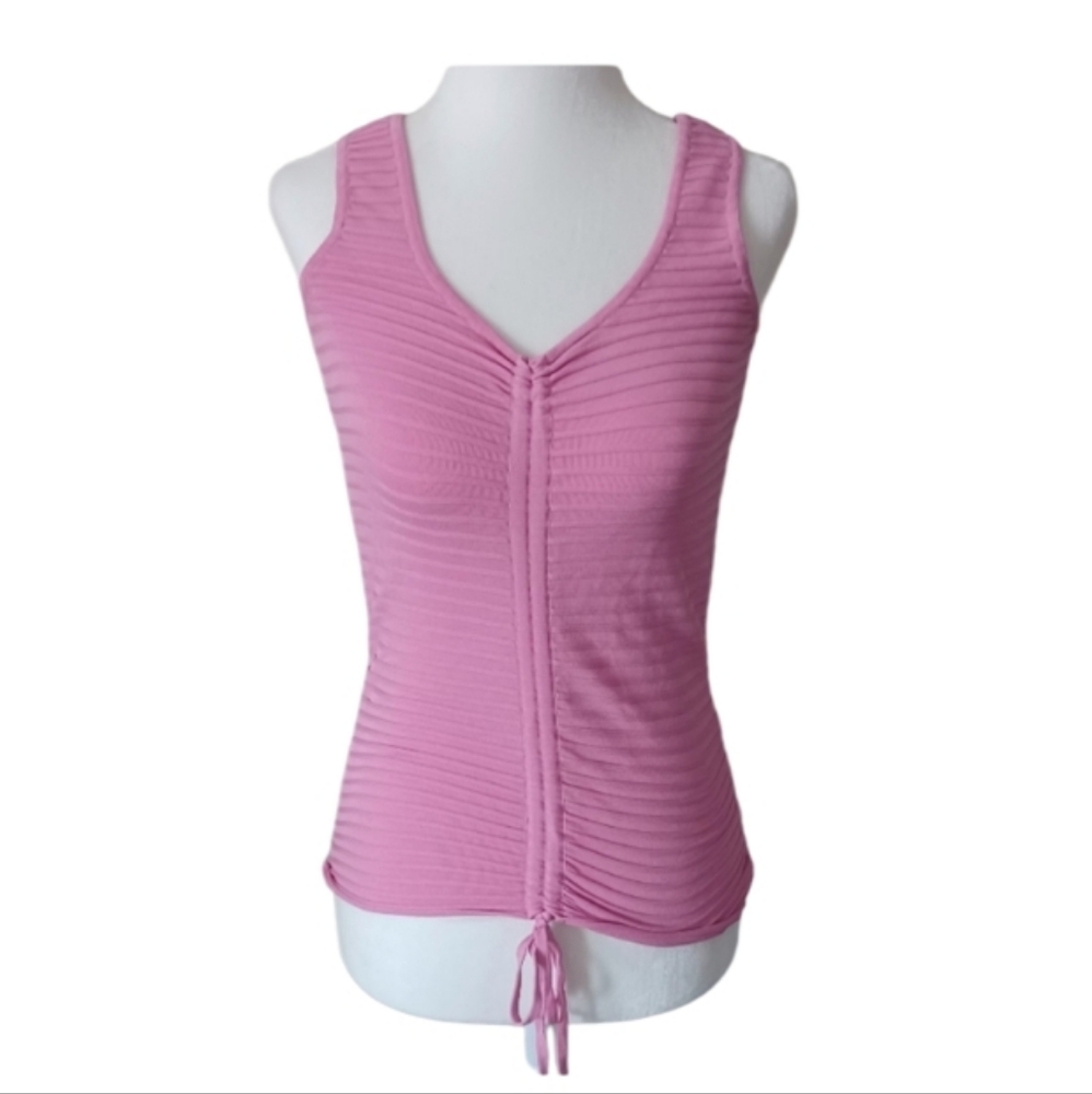 "Cache" Pink Misses (XS) Pretty Pink Ribbed Drawstring Top" Excellent Condition - Picture 2 of 3